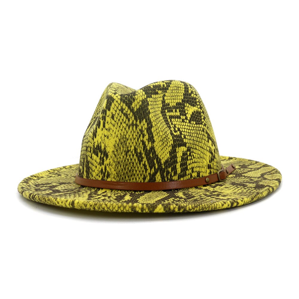 Autumn Winter Snakeskin pattern Fedora Top Jazz Hats Wide Brim Fedora Hats for Woman