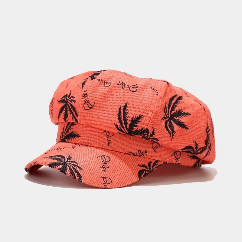 Ldslyjr-Gorra con estampado de coco para pintor, gorro de pintor informal con visera octogonal, unisex, algodón, 21 unidades: Rojo