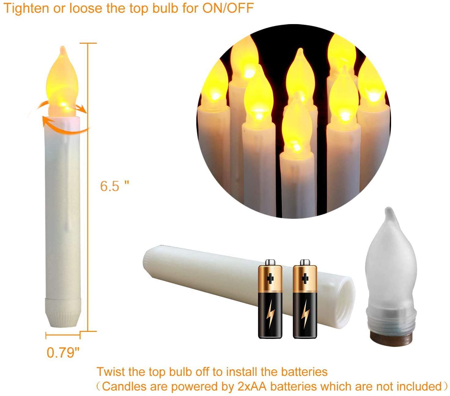 12PCS Flameless LED Taper Candles Lights, Battery Operated Candlesticks with Warm Yellow Flame, Dripless Taper Candles