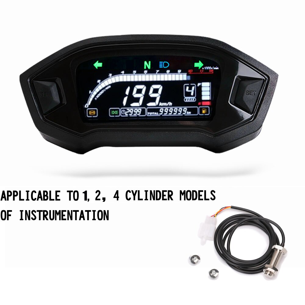 Universal Motorcycle Digital Speedometer Digital Tachometer Dashboard Instrument Panel Meter LCD Display 10000 RPM Cylinder1 2 4: B
