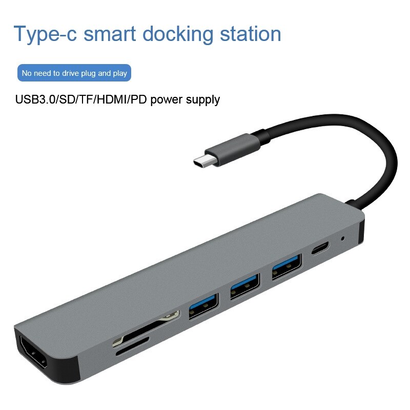 Usb C Docking Station, Seven-In-One Multi-Port Adapter with Type-C, Pd, Usb, Tf Card, Sd Card, Hdmi and Other Interfaces