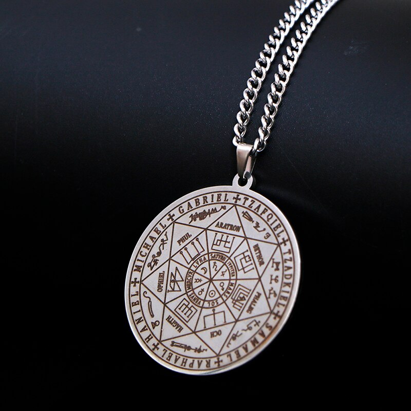 Collares con amuleto de 7 Arcángel Sigil para hombres, Arcángel Sigil, amuleto mágico, protección de Talismán, ,