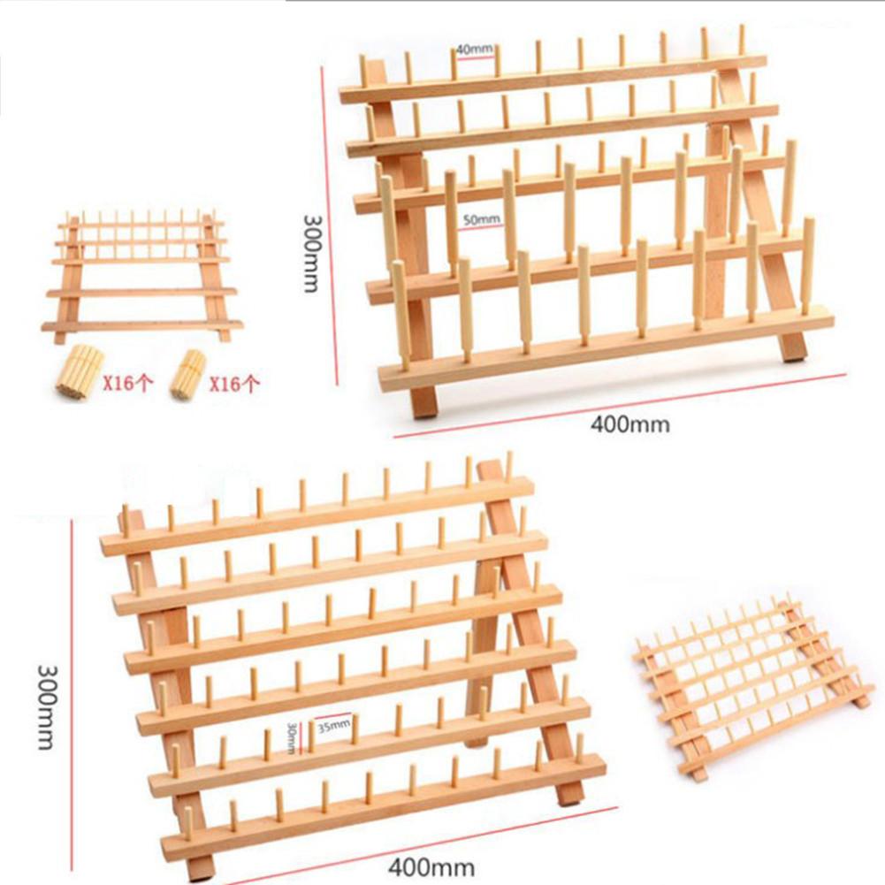 Hardwood Threaded Rack 46 Spools Foldable With Wall Hanging Hardware Sewing Tools Embroidery Thread Mini Cone Bracket