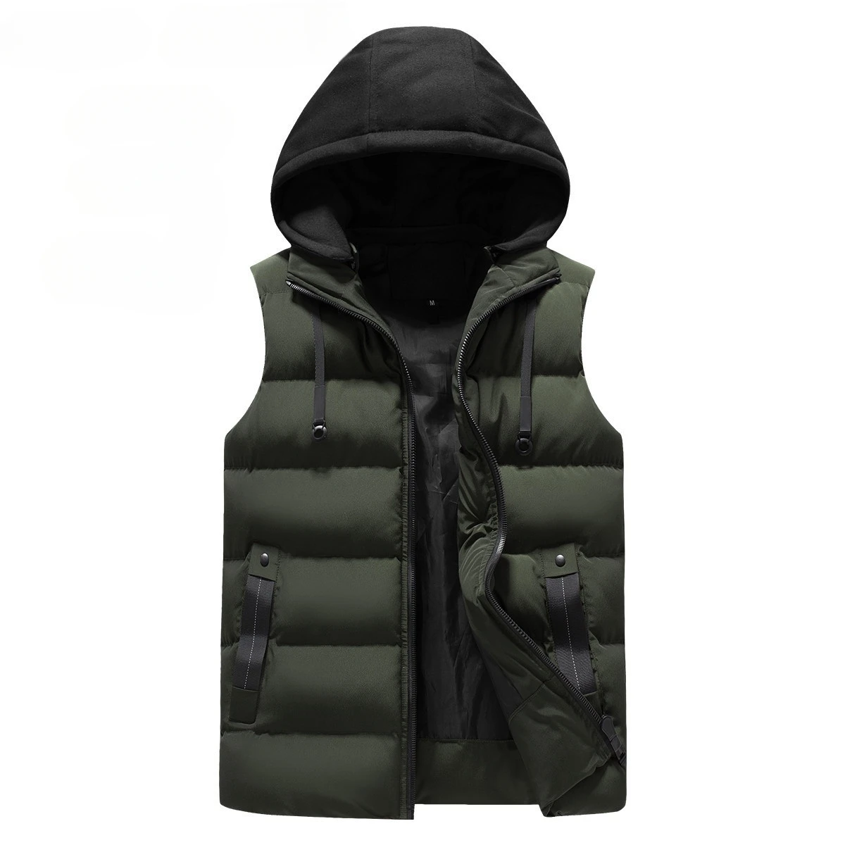 heren casual warm vest met capuchon effen dikker vest herfst winter waterdichte warme mouwloze jassen outdoor vest voor mannen: S / legergroen