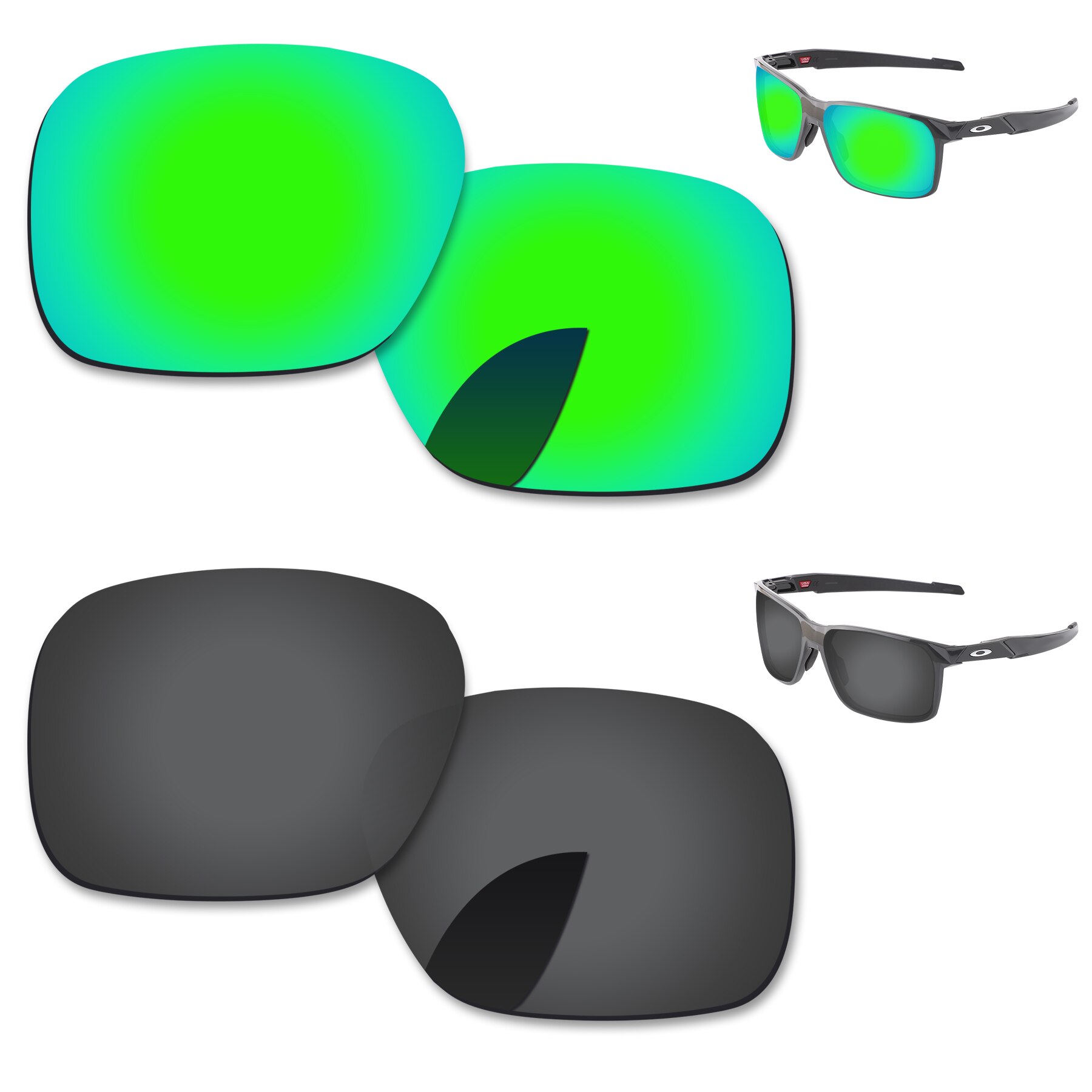 Alphax Vervanging Lenzen Voor-Oakley Portal X OO9460 Zonnebril Gepolariseerde-Meerdere Opties: 2 Pairs-Black-Green