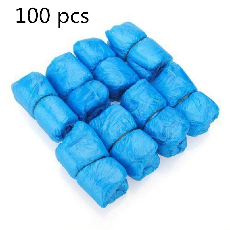 Vattentäta skoskydd engångs 100 st dammsäkra skoskydd stövelskydd plast utomhus regnig dag överdragsskor skydd: Default Title