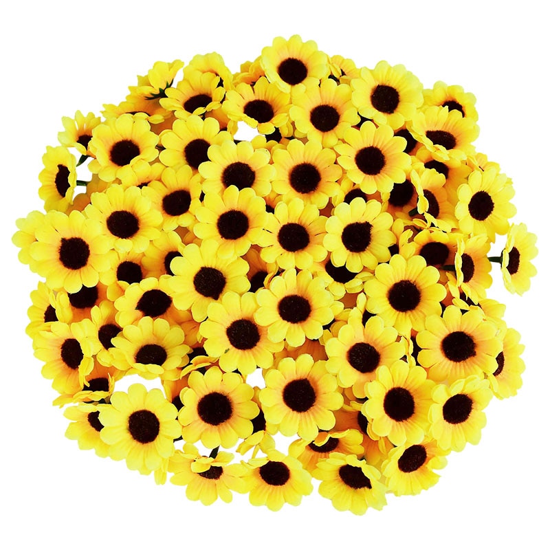 100 stk 4.5cm mini solsikke silke kunstige blomster hoveder daisy blomst til bryllupsfest hjem dekoration diy scrapbooking krans: A01
