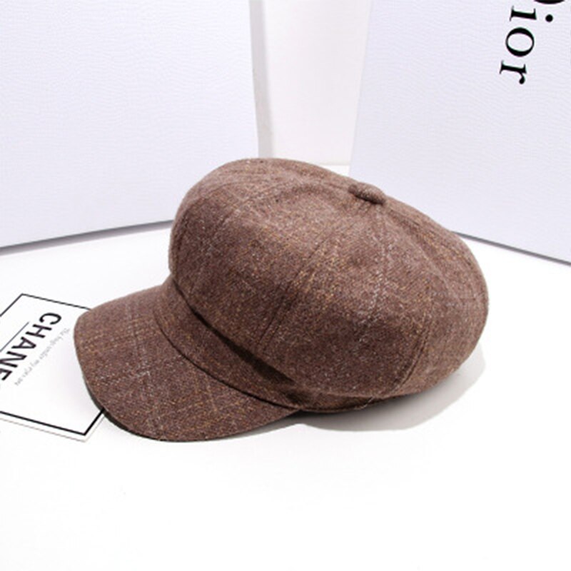 Ladies Octagonal Hat Autumn/Winter Casual Wild Beret Caps Cotton Keep Warm Hat Newsboy Cap Painter Caps Retro Literary Hats: Khaki