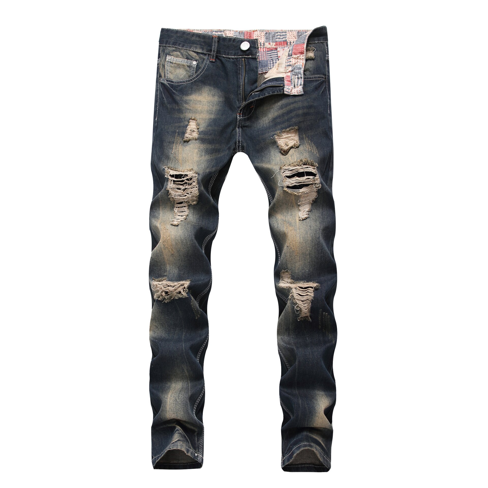 Streetwear Herren gerissen Jeans Löcher Denim Hosen Neue gerade Dünne Jean Männer Jahrgang Jeans Plus Größe