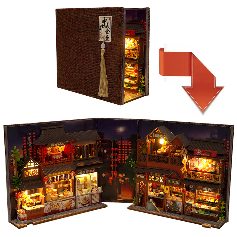 Kits de inserción de estante para rincón de libros, casa de muñecas en miniatura con muebles, caja para habitación, sujetalibros de flores de cerezo, tienda japonesa, juguetes,: Color chocolate