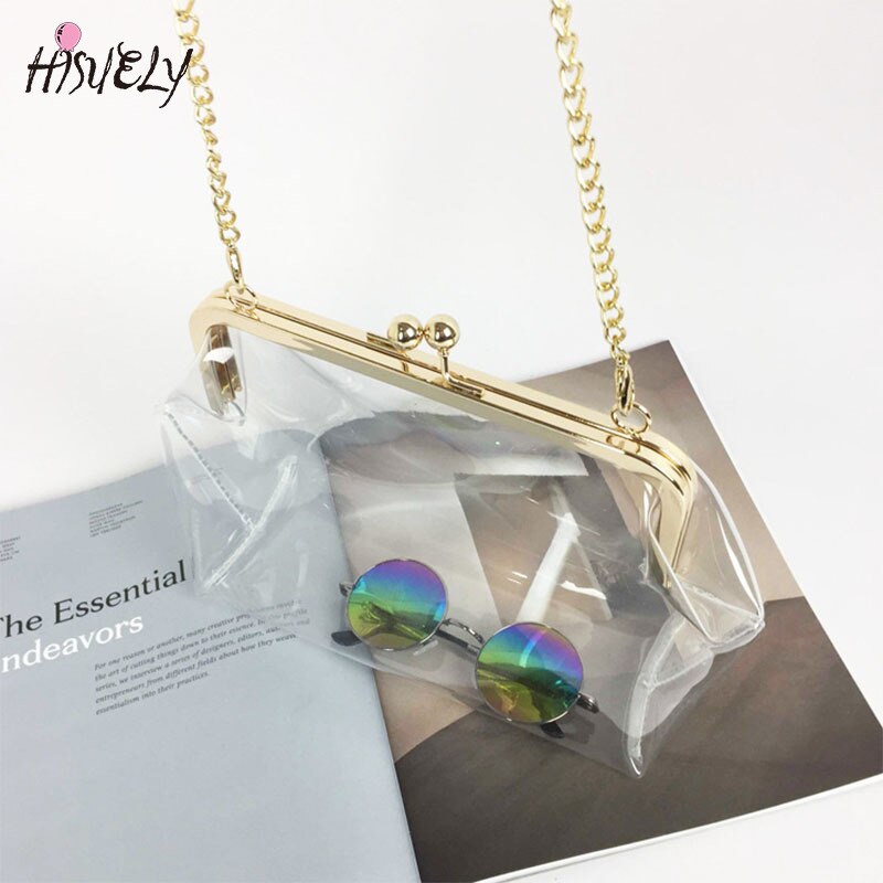 Hisuely clip-tasche, pvc-sommer-gelee-tasche, süße transparente damentasche mit kette, transparente umhängetasche