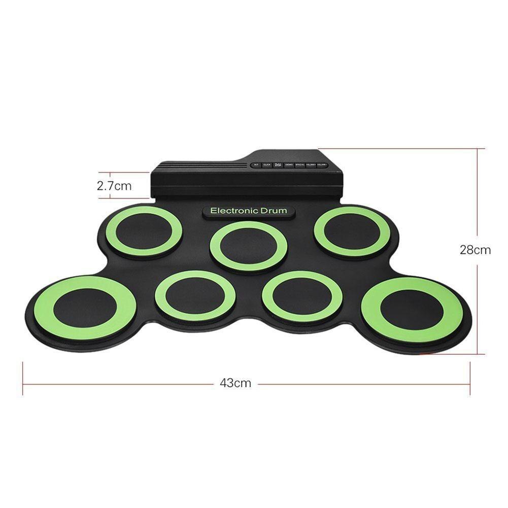 Portable Electronic Drum Digital USB 7 Pads Roll up Drum Set Silicone Electric Drum Pad Kit with DrumSticks Foot Pedal