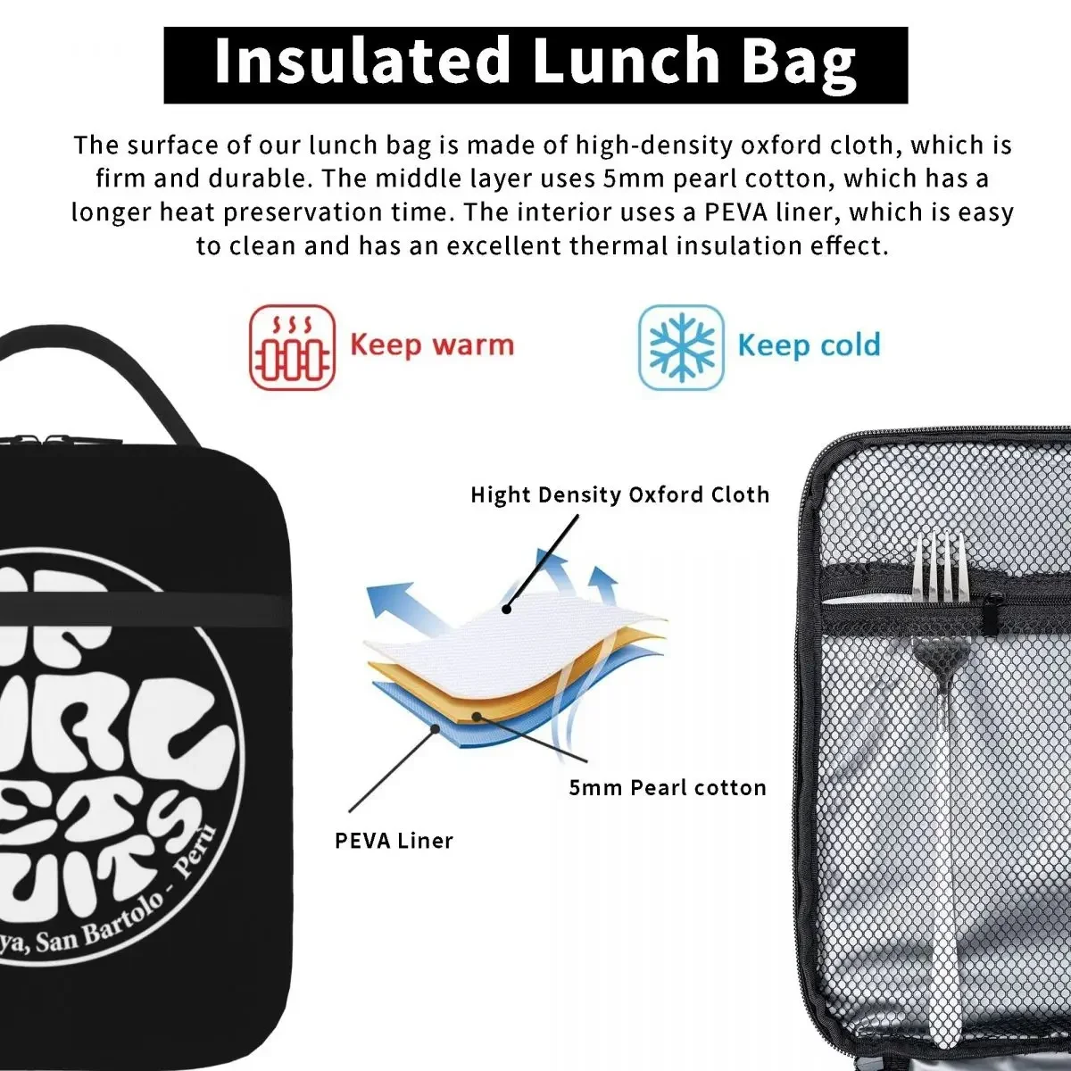 Rip Curl Wet Suits Insulated Lunch Bag Portable Picnic Bags Thermal Cooler Lunch Box Lunch Tote for Woman Work Kids
