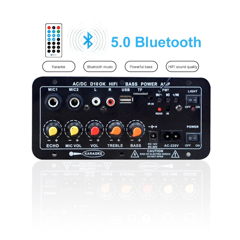Digitale Bluetooth Stereo Auto Geluid Versterker Boord Dual Microfoon Karaoke Subwoofer Versterker Super Luid Voor 8-12 Inch Speaker