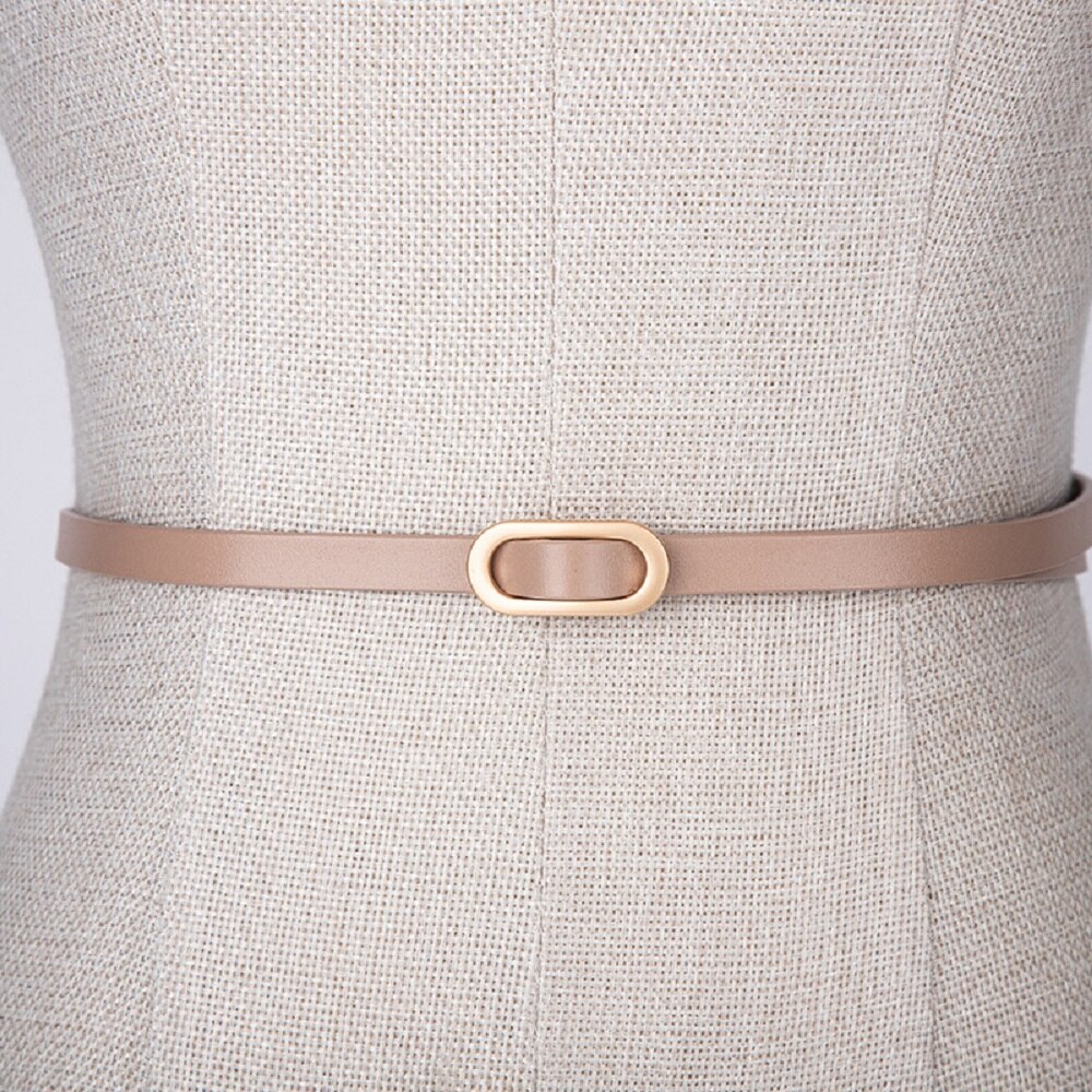 1Pc Vrouwen Pak Dunne Riem Vierkante Gesp Effen Kleur Koeienhuid Riemen Voor Vrouwen Jurk Trui Tailleband: light coffee