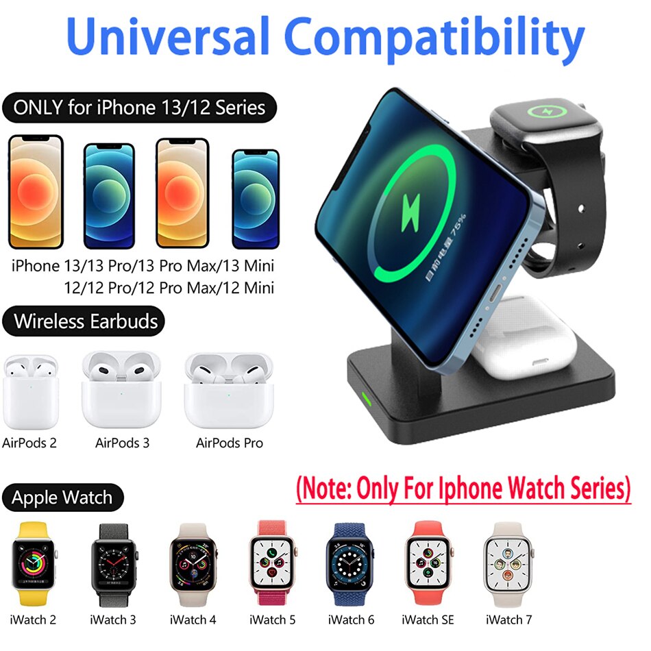 30w 3 in 1 magnetisches kabelloses ladegerät für iphone 13, 12 pro max, schnelllade-dockingstation für apple watch 6 se, airpods pro 2 und 3