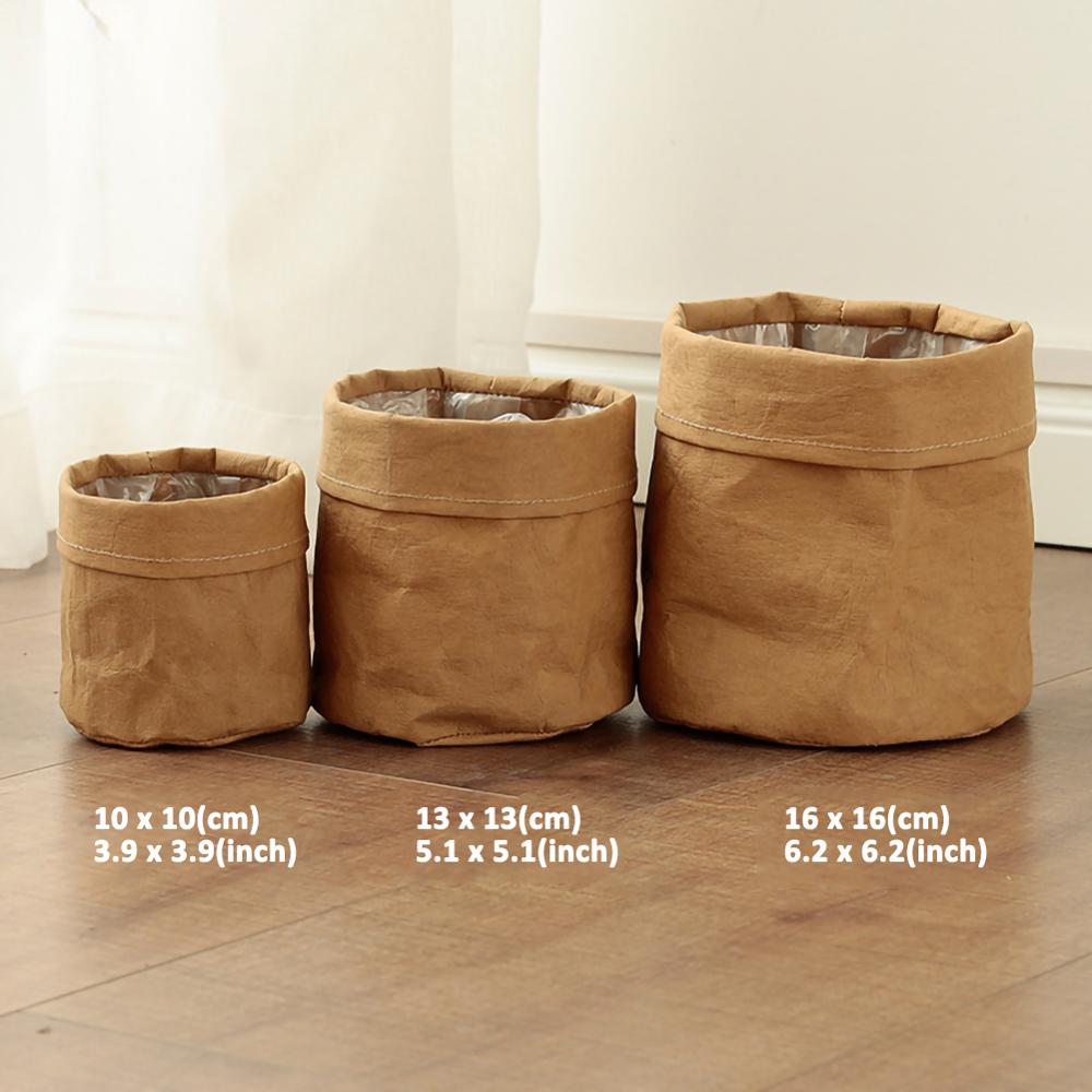 2 Color Waterproof Eco-friendly Kraft Paper Flower Pot Holder Reuseable Plant Pot Drouble Multifunction Desktop Home Storage Bag