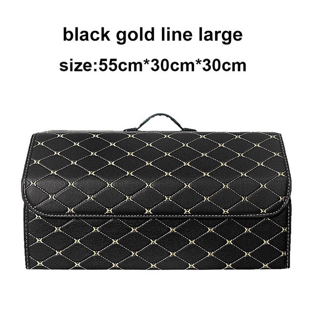 Multipurpose Collapsible Car Trunk Storage Organizer back red line: black-gold-L