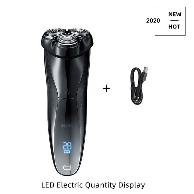 Enchen Electric Shaver Men's Razor Beard Machine LED display Portable Dry Wet Beard Trimmer Rechargeable 3 head shaving machine: Blackstone 3