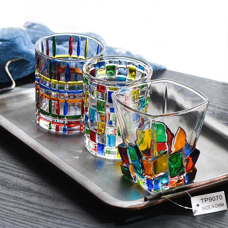 high-value hand-painted crystal glass light luxury line woven pattern crystal glass whiskey glass juice water glass