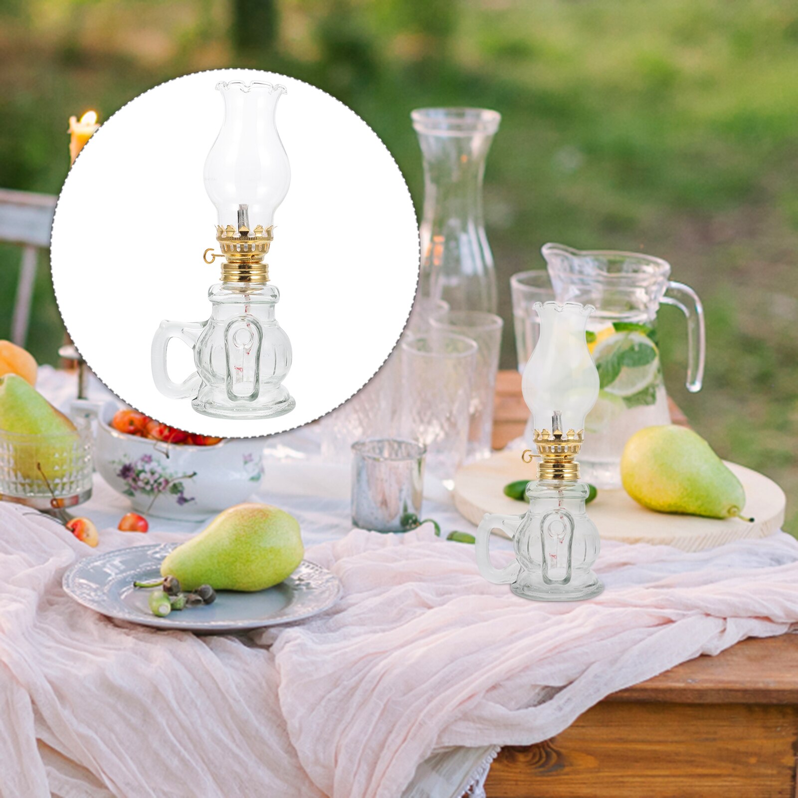 1 Set Household Kerosene Oil Light Retro Oil Lamp Glass Kerosene Lamp with Wicks