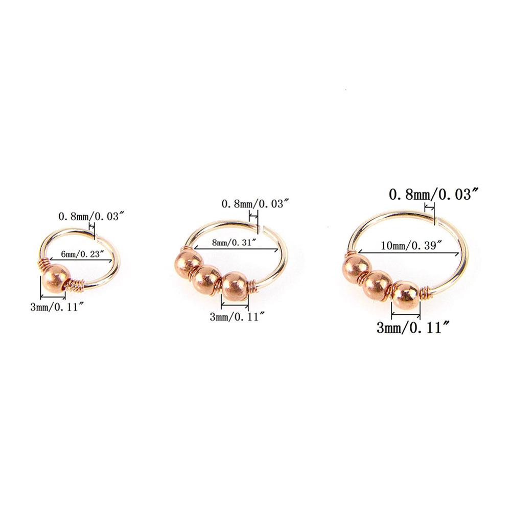 3 unids/set de cuentas redondas Retro Aro para la nariz argolla de fosa nasal cuerpo rosa oro plateado Piercing joyería 6mm/8mm/10mm: 3Pcs Beads Rose Gold