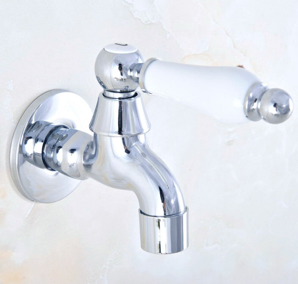 Ceramic Handle Mop Pool Faucet / Laundry Sink Cold Water Tap and Washing Machine Faucet /Garden Water Tap Polished Chrome Nav155: A