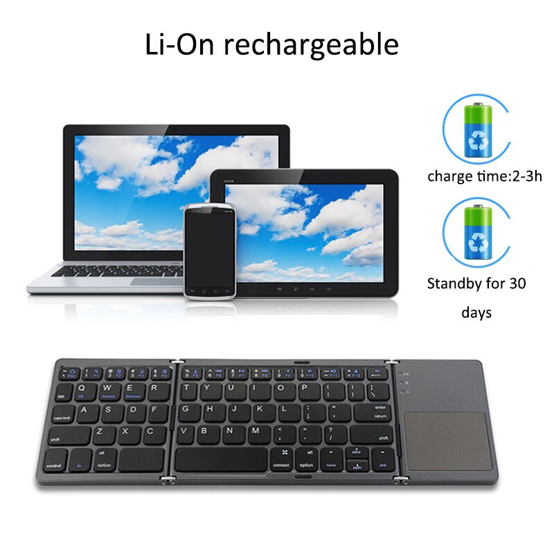 Mini três vezes teclado bluetooth teclado sem fio com touchpad fácil adapta para ios windows android tablet para ipad iphone