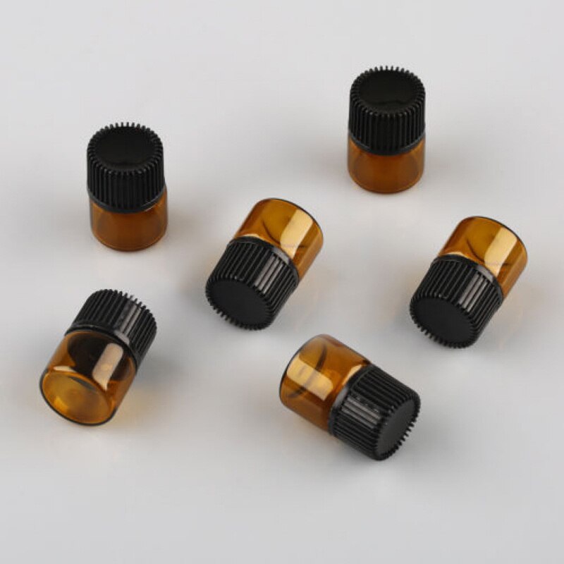 100 stuks 1ml lege glazen flesjes voor essentiële oliën, mini amberkleurige navulbare flesjes voor het bewaren van parfum.