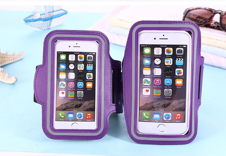 Funda Universal para deportes al aire libre, soporte para teléfono, funda para Samsung Gym Running, funda para teléfono, funda para brazalete para iPhone xs max para Samsung: Purple L