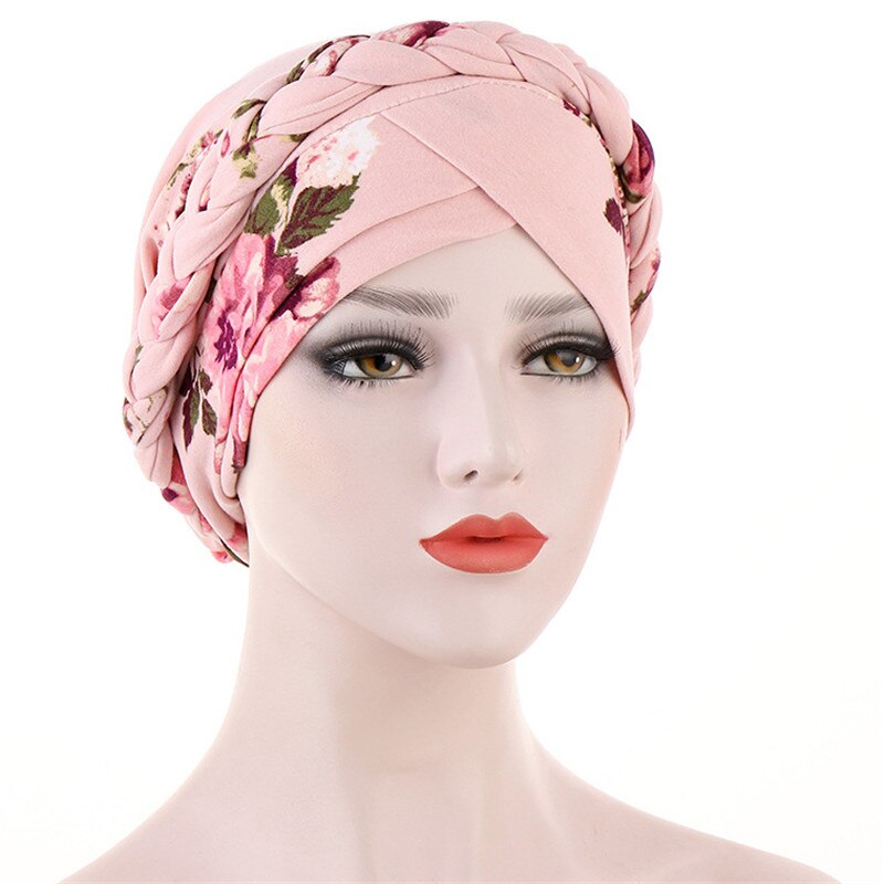 Bohemia Printed leopard cotton turban cap braid muslim head turbans for women pearls headscarf bonnet islamic inner hijabs caps: 9