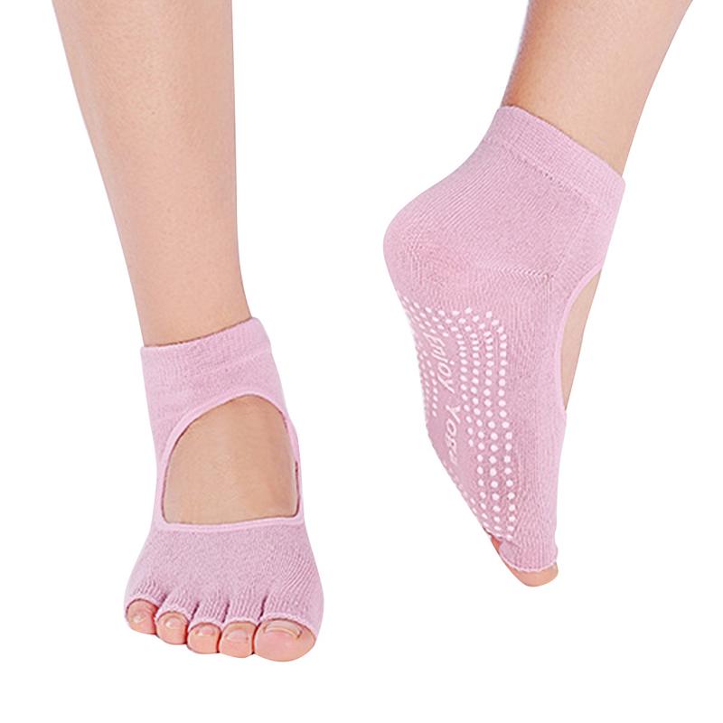 Open Teen Terug Professionele Yoga Sokken Ademend Antislip Zweet-Absorberende Vijf Tenen Korte Sokken Met Een Gat voor Dames: Pink