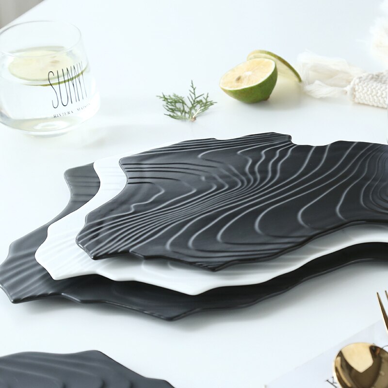 Western Plate Black Irregular Shape Steak Plates Restaurant Food Decoration Plate Swing Fruits tray Porcelain Dish