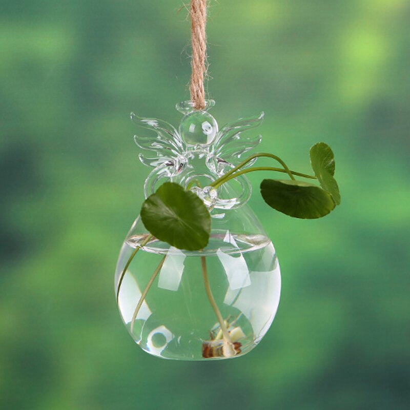 1Pcs Glazen Vazen Angel Vorm Bloem Plant Opknoping Vaas Home Office Wedding Decor Vazen