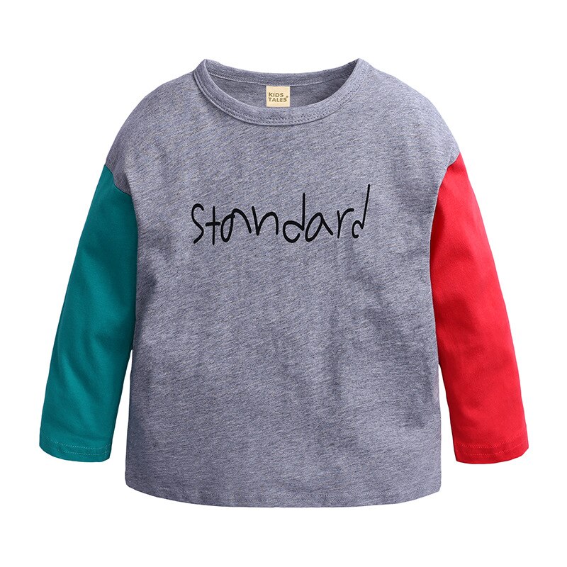Ademend Jongens Meisje T-shirt Lente Herfst Creatieve Splicing Lange Mouw Brief Patroon Ronde Kraag Top Kinderen Casual Kleding: Style A / 4T