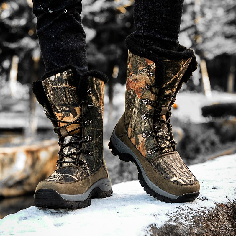 Bottes de Moto Bottes de randonnée Hommes Hiver Chaussures Chaudes en Plein air Fourrure antidérapante Mode Chaussures pour Hommes Travail en Plein air Bottines