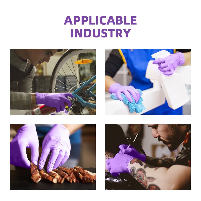 Disposable Gloves Nitrile Purple 100pcs Latex-free Powder-free Kitchen Gloves Cleaning Nitrile Gloves Waterproof Work Gloves