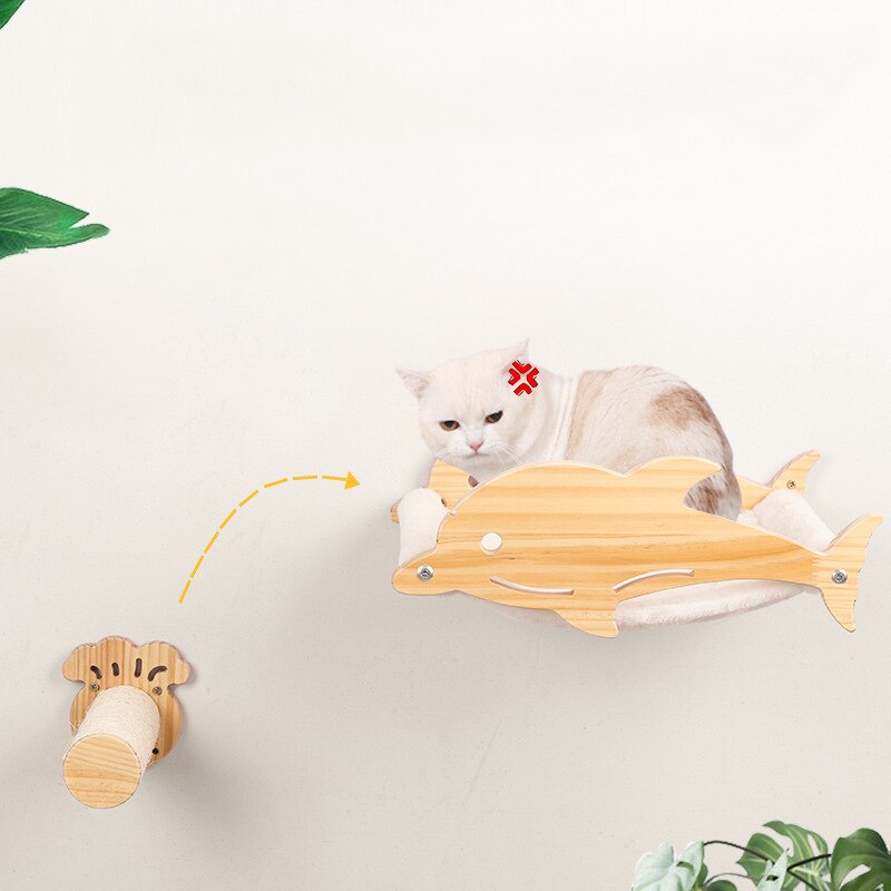 Hamaca montada en la pared para gatos, estante grande de madera para rascar, poste de escalada, muebles colgantes, camas para dormir, casa del árbol