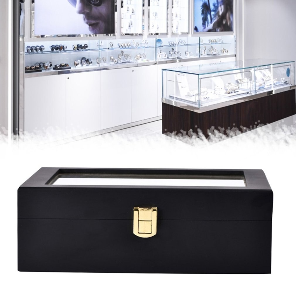 2/3/5/6/10/12 Slots Horloge Opbergdoos Met Rood Zwart Houten Glas Case Armband display Kist Horloges Houder Kist 2.