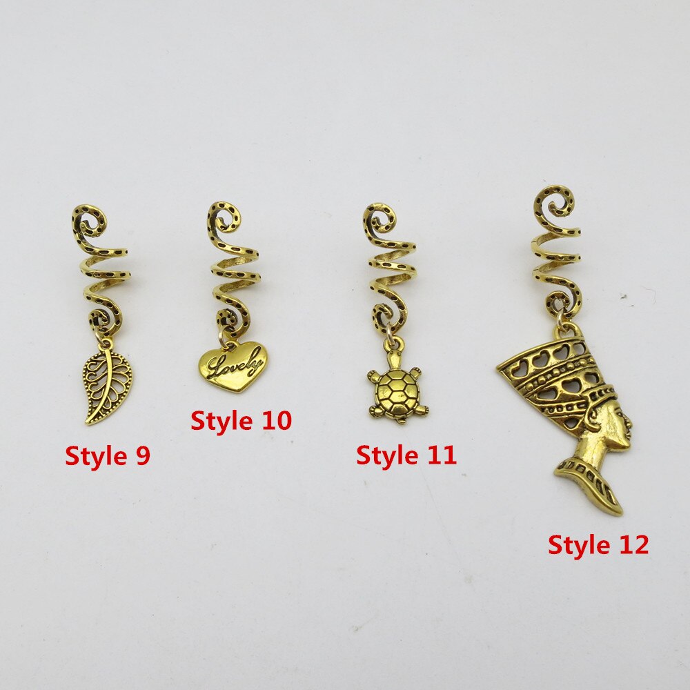 Breloques tressées dorées en spirale Viking, différentes breloques pour cheveux, redoute barbe, redoulock perles, clips, anneaux, accessoires pour cheveux, 2 pièces/paquet