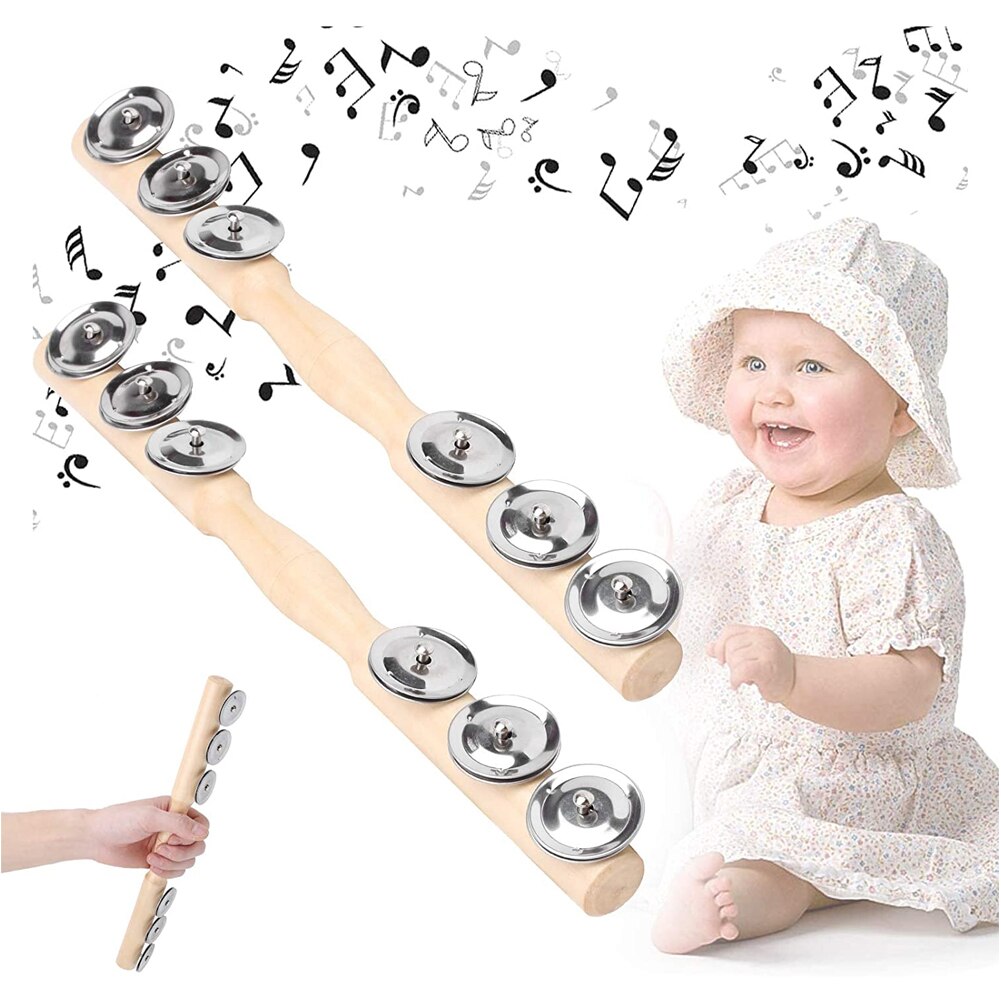 Baby Bell Vocal Speelgoed Regenboog Shaker Stick Educatief Speelgoed Handle Houten Activiteit Bell Ring Regenboog Muziekinstrument 2Pc