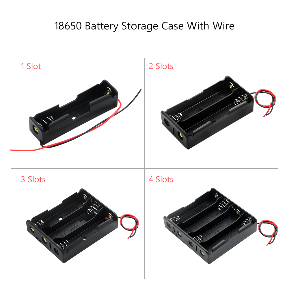 1X 2X 3X 4X 18650 Battery Case Holder 3.7V Plastic Battery Storage Box Case Holder Leads with Storage Box With Wire Lead