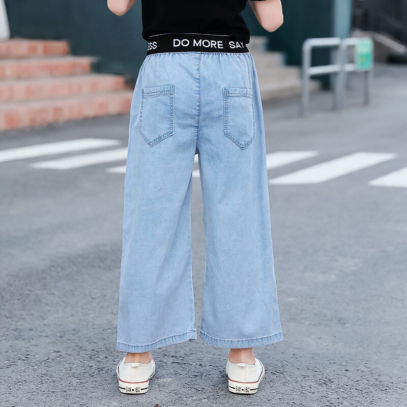 Casual piger løse bukser baby børn tøj elastik talje piger jeans brede ben bukser til 6 8 10 12 år vestidos