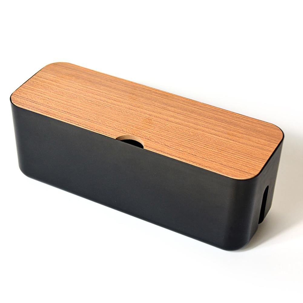 Boîte de rangement de fil avec couvercle en bois tablette téléphone, organisateur de prise de réseau de ligne, ensembles de gestion de chargeur domestique: Black
