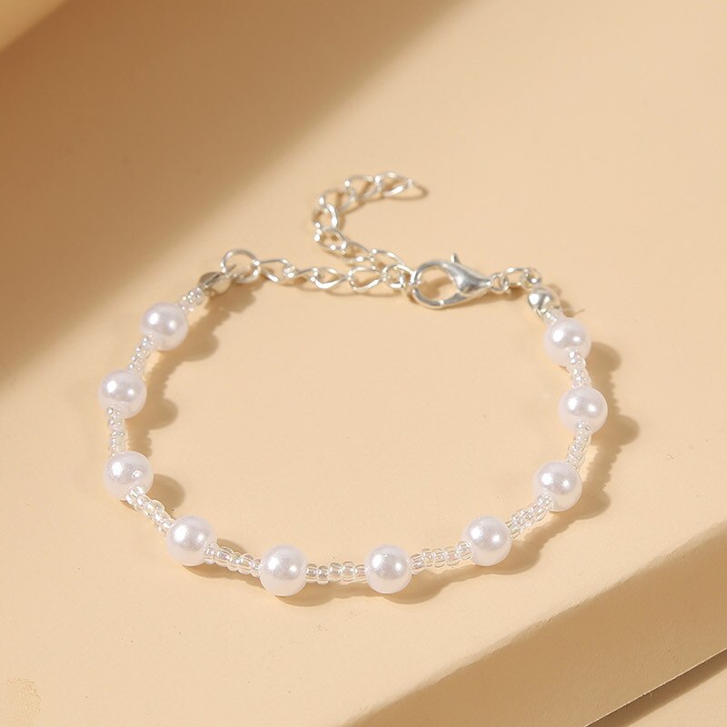 Einstellbare Weiß Imitation Perle Perlen Armband Frauen Handgemachten Charme Armband Damen Schmuck