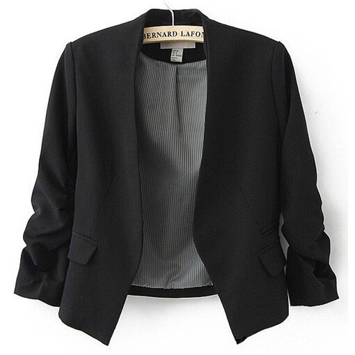 Dame slik farve blazer jakkesæt langærmet uden knap lille jakkesæt kvindelige deltagere i dame blazer frakke jakke: Sort / M