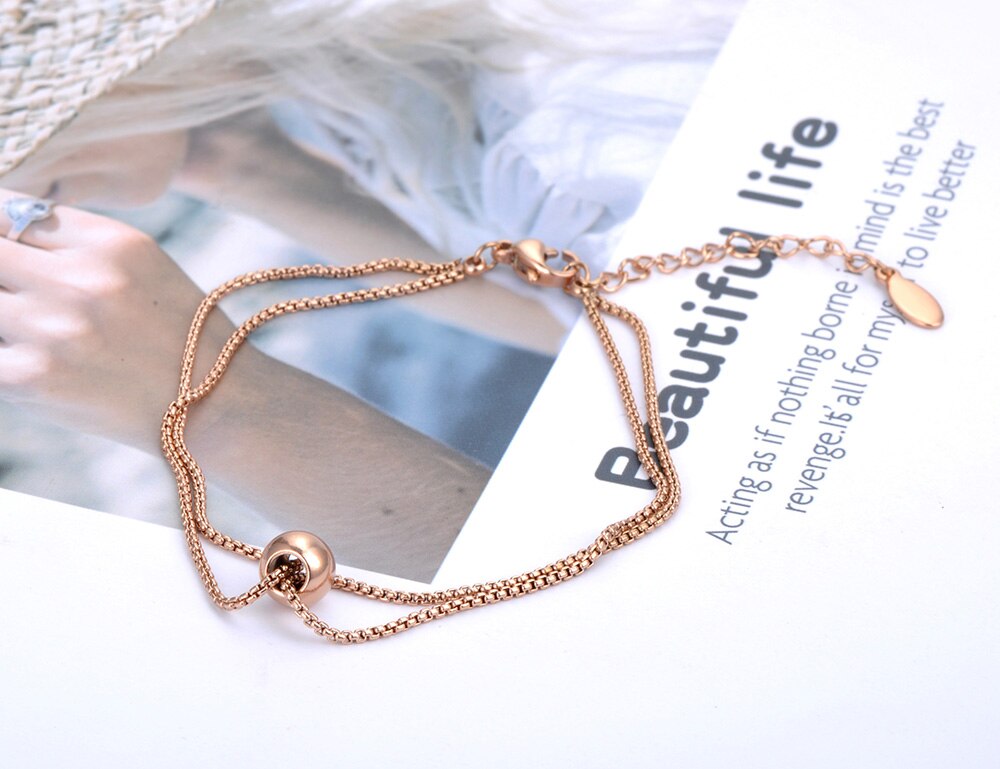 Lokaer Trendy OL Style Double Layers Charm Bracelets Bangle For Women Stainless Steel Box Chain Bohemia Summer Jewelry B19058