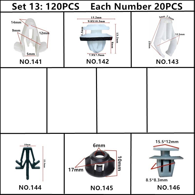 Til toyota tacoma mirai mark auto push-in skrue clips ekspansion plug-in snap nitte fastgørelse sæt 5mm 6mm 7mm 8mm 9mm 10mm hul: 120 stk blandet sæt 13