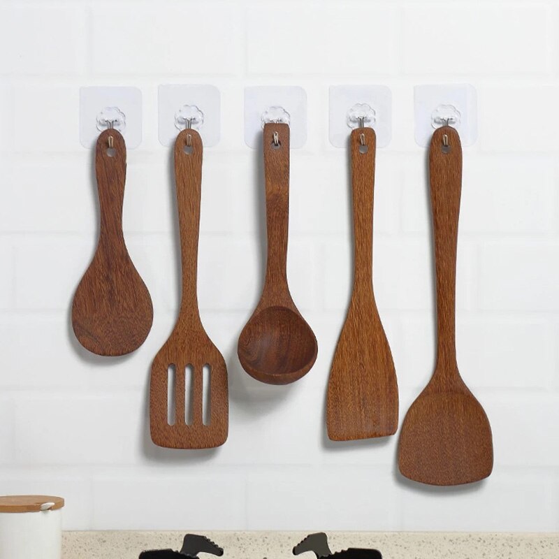 Espátula de madera de con mango largo, cuchara de arroz, pala para sartén antiadherente, utensilios de cocina, accesorios de cocina