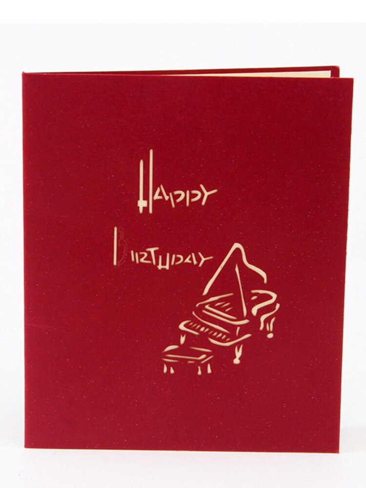 2pcs Red 3D Up Greeting Card Music Piano Pattern Paper Carving Greeting Card Romantic Christmas Birthday Aniversary Cards